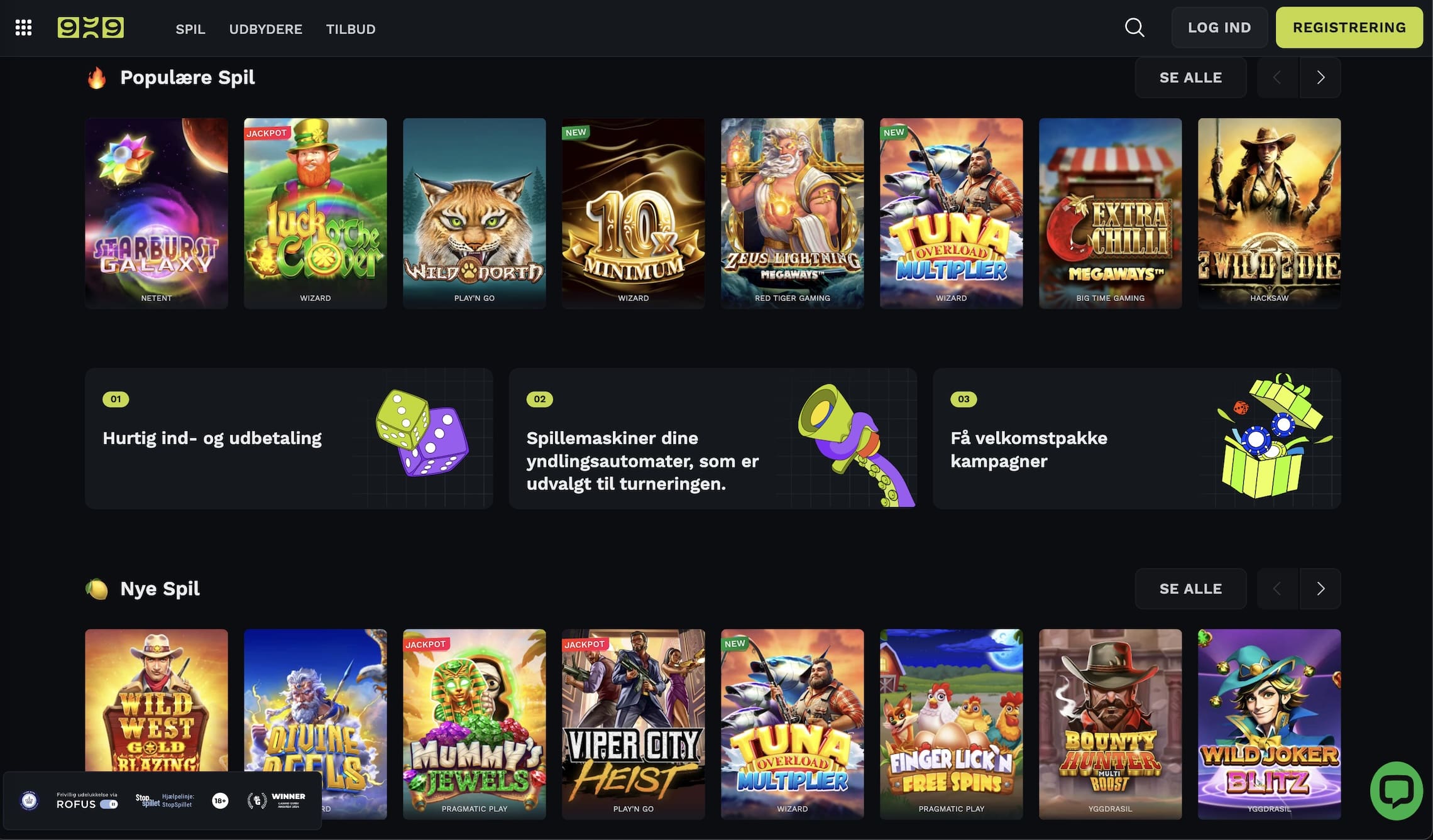 999 Casino – Populære spil